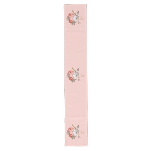 Erntedank White Pumpkin und Fall Blume Kurz Großer Tischläufer (Vorderseite)