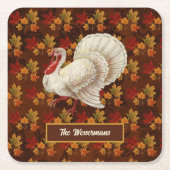 Erntedank White Turkey Herbstleaves Monogramm Rechteckiger Pappuntersetzer (Vorderseite)