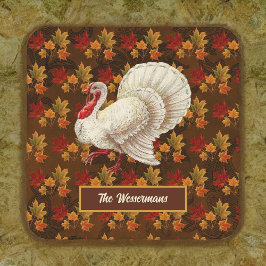 Erntedank White Turkey Herbstleaves Monogramm Rechteckiger Pappuntersetzer