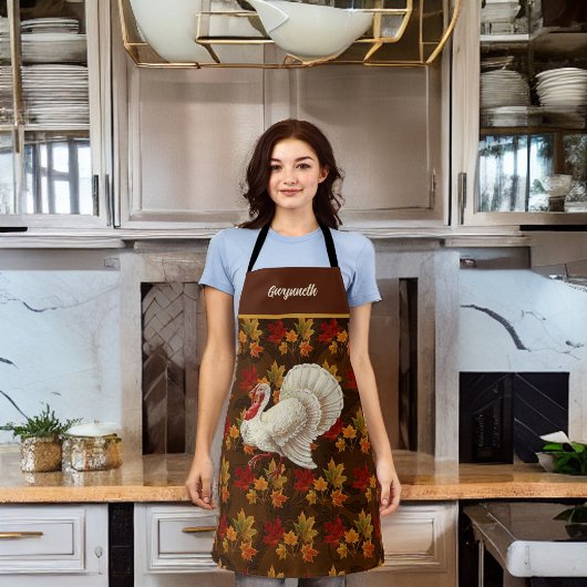 Erntedank White Turkey Herbstleaves Monogramm Schürze