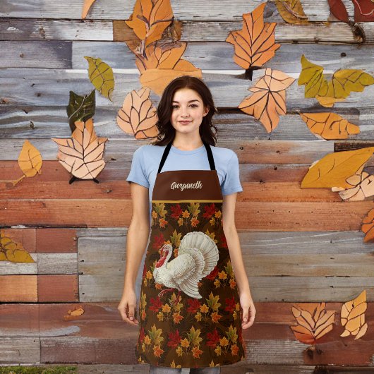 Erntedank White Turkey Herbstleaves Monogramm Schürze