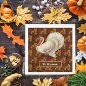 Erntedank White Turkey Herbstleaves Monogramm Serviette