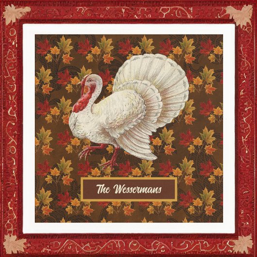 Erntedank White Turkey Herbstleaves Monogramm Serviette