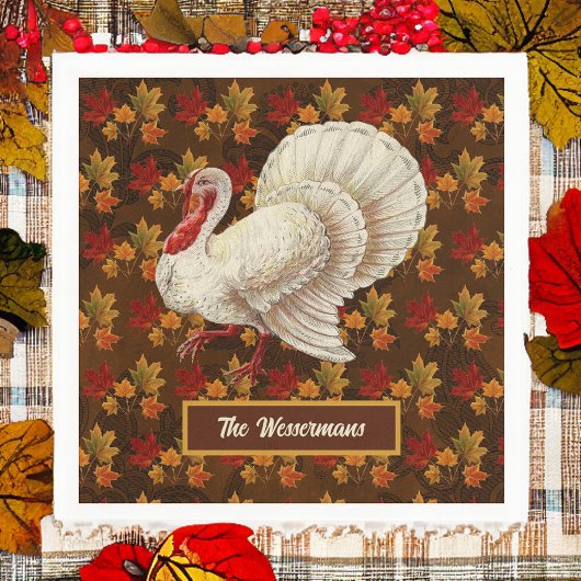Erntedank White Turkey Herbstleaves Monogramm Serviette