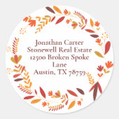 Erntedank Wreath Custom Company Rücksendeadresse Runder Aufkleber (Vorderseite)