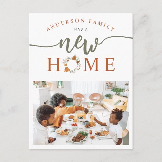 Erntedank Wreath Foto Neue Zuhause Holiday Moving Ankündigungspostkarte (Vorderseite)