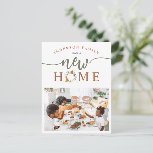 Erntedank Wreath Foto Neue Zuhause Holiday Moving Ankündigungspostkarte (Stehend Vorderseite)