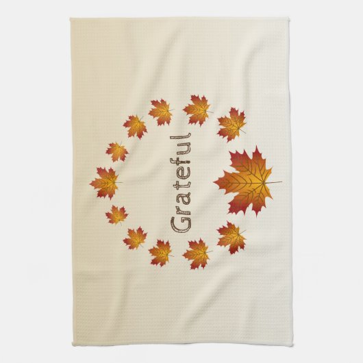 Erntedank Wreath Grateful Simple Maple Blätter Geschirrtuch (Vertikal)
