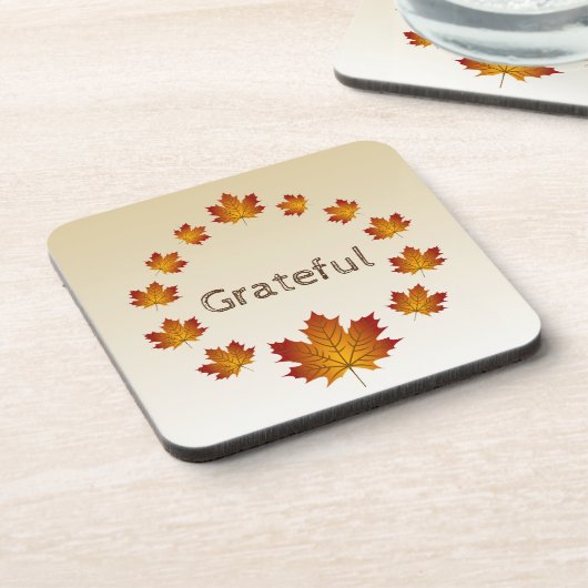 Erntedank Wreath Grateful Simple Maple Blätter Getränkeuntersetzer (Linke Seite)