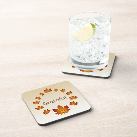 Erntedank Wreath Grateful Simple Maple Blätter Getränkeuntersetzer (Rechte Seite)