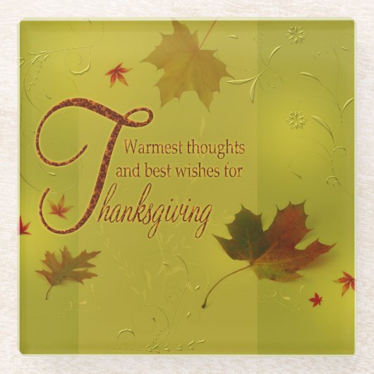 Erntedank wünscht Typografie-Blätter Glasuntersetzer (Vorderseite)