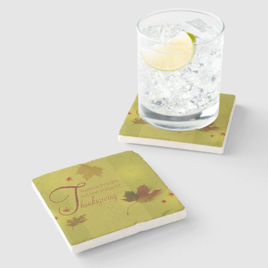 Erntedank wünscht Typografie-Blätter Steinuntersetzer (Seitenansicht)