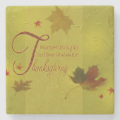 Erntedank wünscht Typografie-Blätter Steinuntersetzer (Vorderseite)