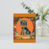 Erntedank Yorkie Poo Feiertagspostkarte (Stehend Vorderseite)