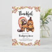 Erntedankabendessen-süße Tiere Einladung (Stehend Vorderseite)