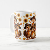 Erntedankbecher mit Truthahnfamilie Kaffeetasse (Vorderseite Links)