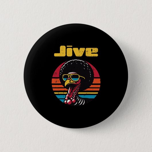 Erntedankfest Afro Truthahn Jive Vintage 70er Männ Button (Vorderseite)