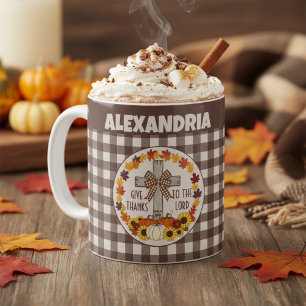 Erntedankfest Danket dem Herrn Braunes Karo Kaffeetasse