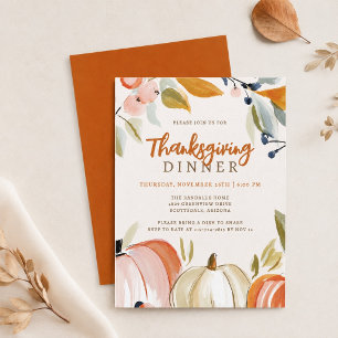 Erntedankfest Dinner Aquarell Herbst Kürbisse  Einladung