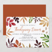 Erntedankfest Dinner Farbige Herbstblätter Einladung (Vorne/Hinten)