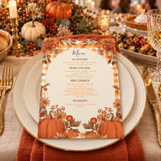 Erntedankfest Friendsgiving Menükarte Kürbis