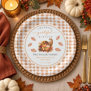 Erntedankfest Gingham Grateful Thanksgiving  Pappteller