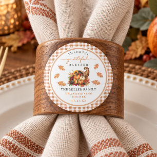 Erntedankfest Gingham Grateful Thanksgiving Runder Aufkleber