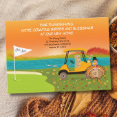 Erntedankfest-Golfwagen mit Umzugskartons Feiertagspostkarte