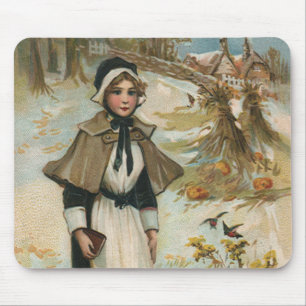 Erntedankfest-Grüße mit einer Pilgerfrau Mousepad