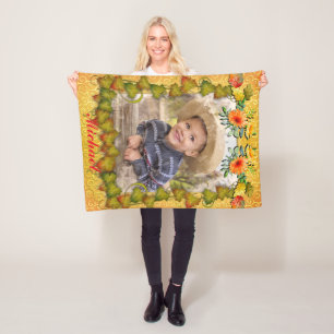 Erntedankfest Herbst Ahornblatt und Sonnenblume Fleecedecke