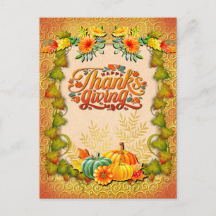 Erntedankfest Herbst Ahornblätter und Kürbisse Postkarte