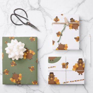 Erntedankfest Herbst Grüner Truthahn Geschenkpapier Set