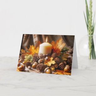 Erntedankfest Herbstkerze mit Eicheln Karte