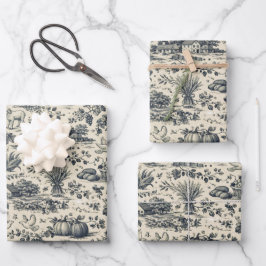 Erntedankfest Indigo Blau Toile Geschenkpapier Set