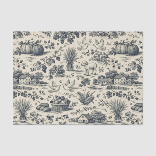 Erntedankfest Indigo Blau Toile Seidenpapier (Vorderseite)