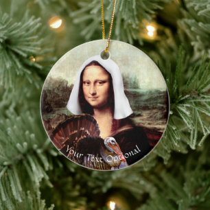 Erntedankfest-Mona-Lisa-Pilgerin mit Truthahn Keramik Ornament