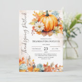 Erntedankfest Potluck Rustikaler Kürbis Herbst  Einladung (Stehend Vorderseite)