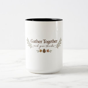 Erntedankfest-Tasse 'Gemeinsam zusammenkommen' Zweifarbige Tasse