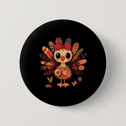 Erntedankfest Truthahn Cute Coquette Schleife Mädc Button (Vorderseite)