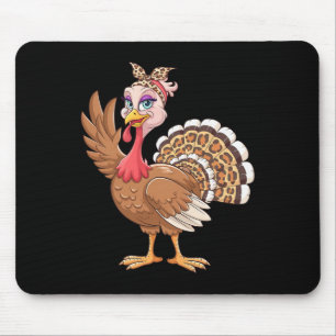 Erntedankfest Truthahn Frauen Mädchen Leopard Herb Mousepad