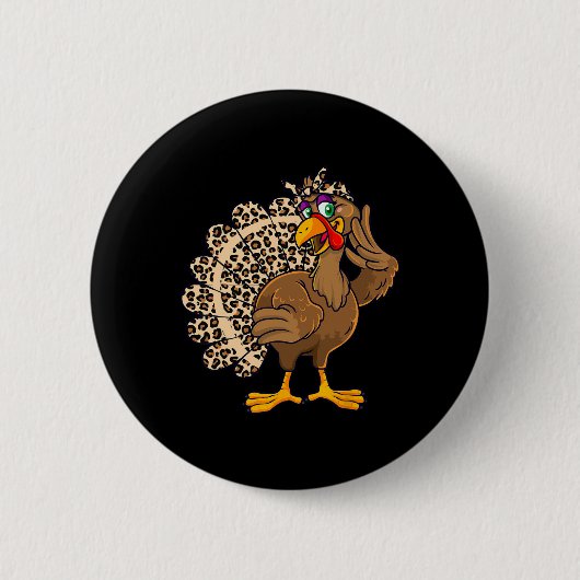 Erntedankfest Truthahn Frauen Mädchen Leoparden Dr Button (Vorderseite)