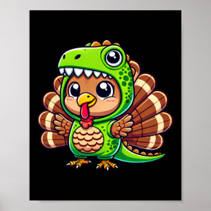 Erntedankfest Truthahn im T-Rex-Kostüm Lustiger Di Poster