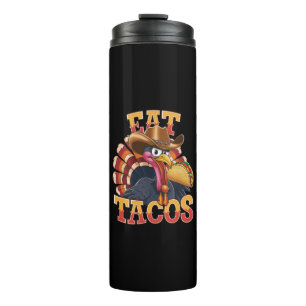 Erntedankfest Truthahn isst Tacos Lustiger Mexika Thermosbecher