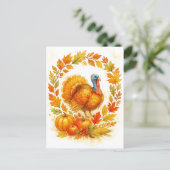 Erntedankfest Truthahn Kranz Postkarte (Stehend Vorderseite)