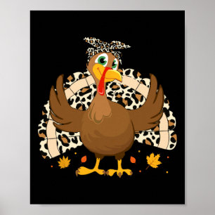Erntedankfest Truthahn Leopard Frauen Mädchen Herb Poster