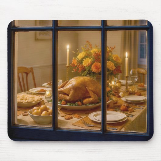 Erntedankfest Truthahn Mahlzeit im Fenster Mousepad (Vorne)