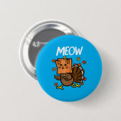 Erntedankfest Truthahn Miauz Katze Kopf Fall Button (Vorne & Hinten)