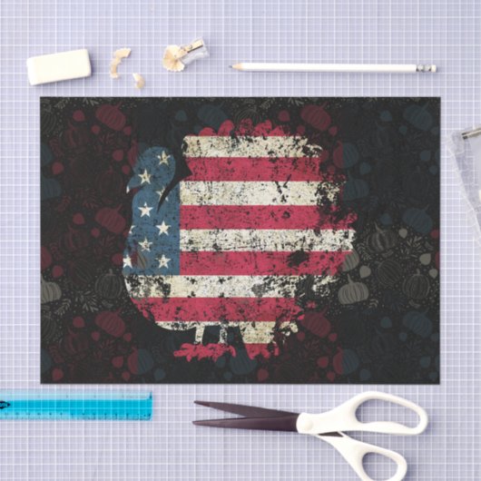 Erntedankfest Truthahn mit amerikanischer Flagge Seidenpapier (Handwerk)