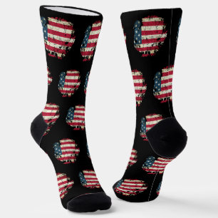 Erntedankfest Truthahn mit amerikanischer Flagge Socken