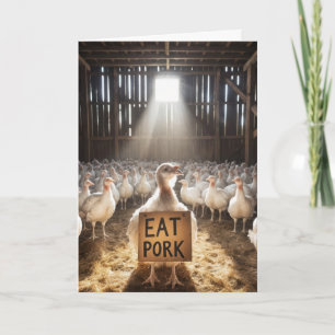 Erntedankfest Truthahn mit "Iss Schwein" Schild Karte